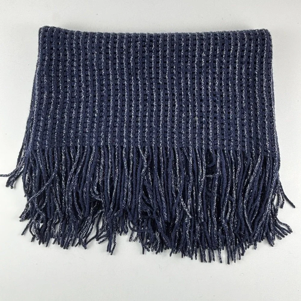 New L.I.B. New York‎ Infinity Scarf Womens OS Navy Blue Waffle Knit Metallic
